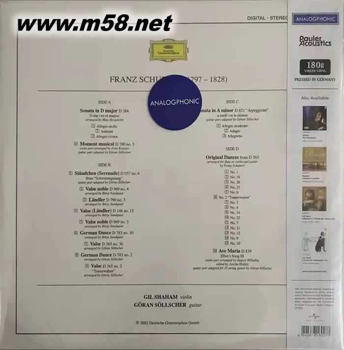 舒伯特:小提琴與吉他作品 SCHUBERT FOR TWO 高保真DMM 黑膠專輯背面圖片