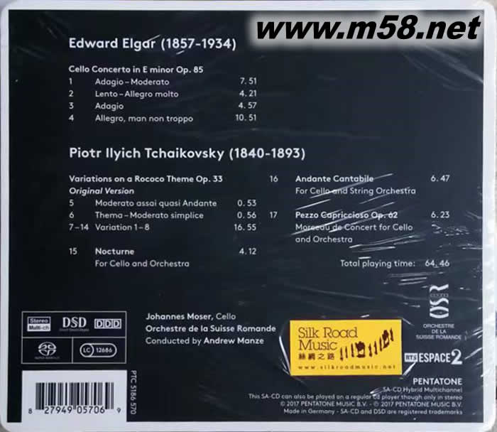 莫撒 埃爾加及柴可夫斯基作品選 JOHANNES MOSER ELGER & TCHAIKOVSKY SACD專輯背面圖片