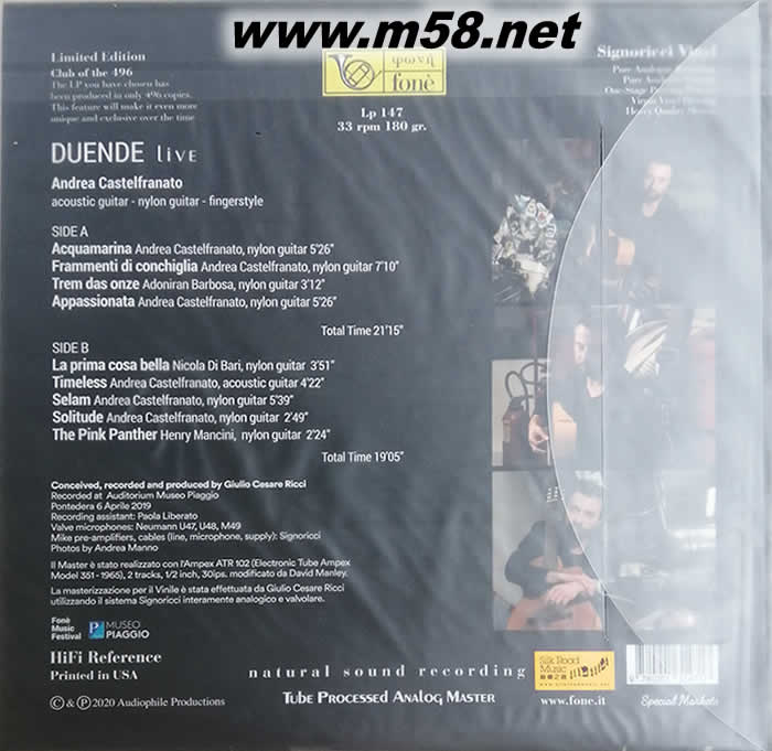 「比亞喬博物館」現場音樂會系列 - 藝術的魅力 Live At Museo Piaggio - DUENDE Live 吉它演奏會 黑膠專輯背面圖片