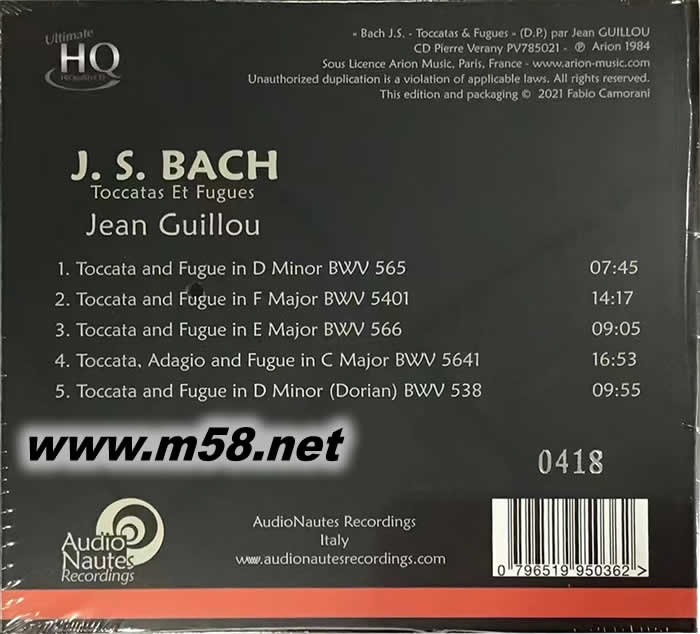 Bach : Toccatas Et Fuges 巴赫 康塔與賦格 管風琴作品 UHQCD 限量版專輯背面圖片