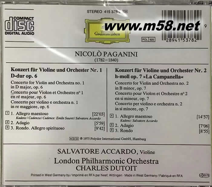 VIOLIN CONCERTOS NOS. 1 & 2 第一、二號小提琴協奏曲 CHARLES DUTOIT專輯背面圖片