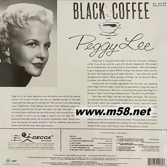 佩姬李 BLACK COFFEE WITH PEGGY LEE 黑膠專輯背面圖片