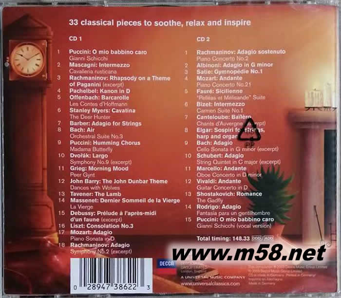 內維爾·馬里納爵士 - 輕松古典精選THE VERY BEST OF RELAXING CLASSICS 橙色封面專輯背面圖片