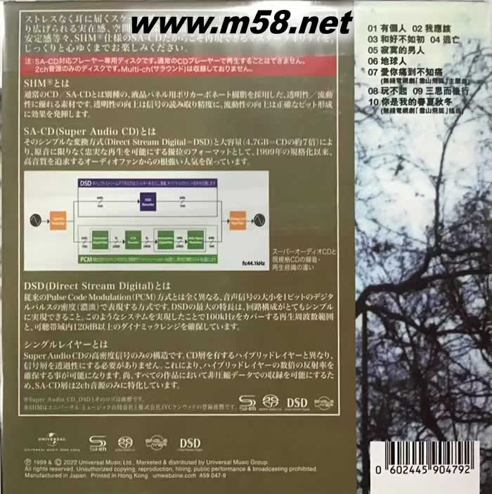有個人 SHMSACD(SHMSACD僅限SACD機播放)2022版專輯背面圖片