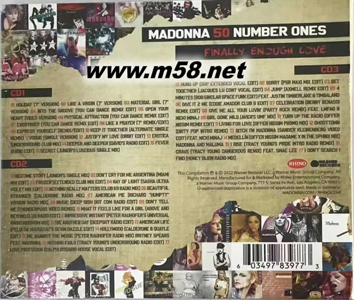 50 NUMBER ONES Finally Enough Love (3CD)娜就愛混音精選專輯背面圖片