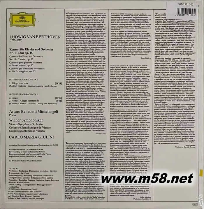 貝多芬鋼協 Beethoven: Piano Concerto No. 1&3 KLAVIERKONZERT NO.1 黑膠專輯背面圖片