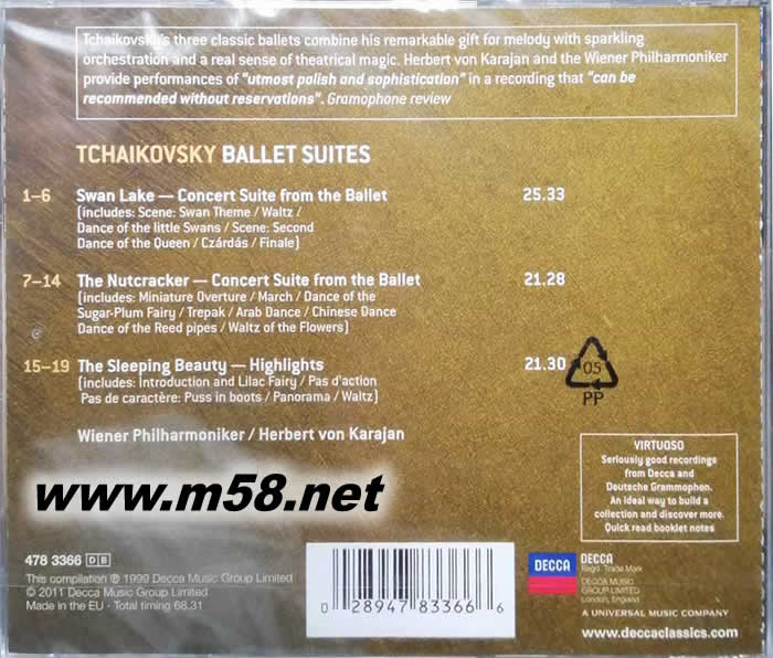 TCHAIKOVSKY BALLET SUITES 柴可夫斯基:芭蕾組曲 VIRTUOSO大師系列專輯背面圖片