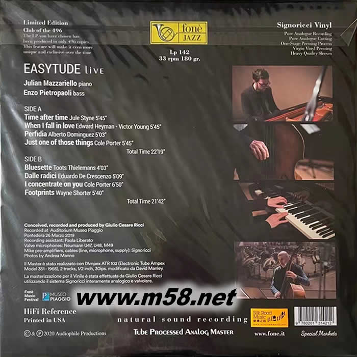 「比亞喬博物館」現場音樂會系列 - 輕松情調Live At Museo Piaggio - EASYTUDE Live (鋼琴與大提琴) 黑膠專輯背面圖片