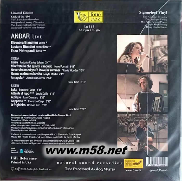 「比亞喬博物館」現場音樂會系列 - 前進Live At Museo Piaggio ANDAR Live 黑膠專輯背面圖片