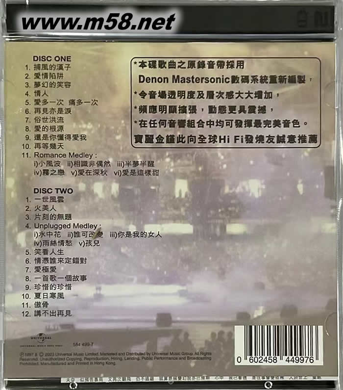 譚詠麟94純金曲演唱會 寶麗金88極品音色系列 2023年版專輯背面圖片