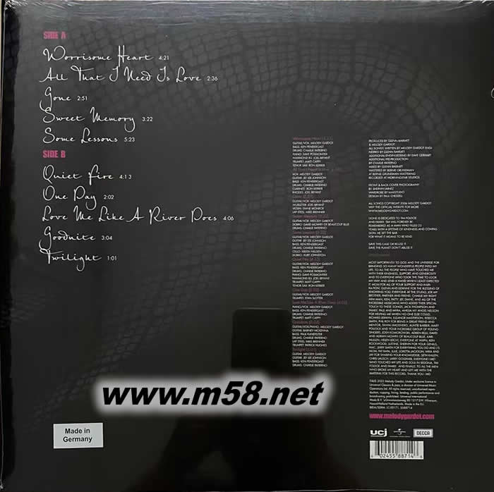 悸動芳心 Worrisome Heart 黑膠 粉紅膠專輯背面圖片