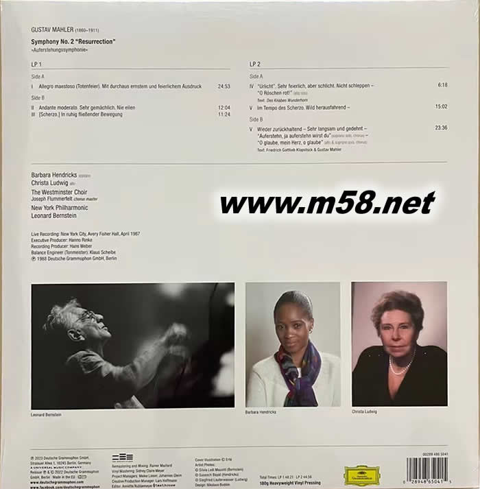 LEONARD BERNSTEIN指揮 MAHLER SYMPHONIE NO.2 伯恩斯坦 馬勒第2交響曲復活 黑膠專輯背面圖片