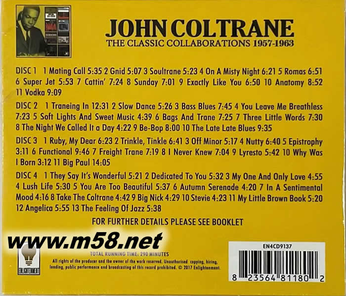 柯川經典精選JOHN COLTRANE - Classic Collaborations 1957-1963 (4CD套裝)專輯背面圖片