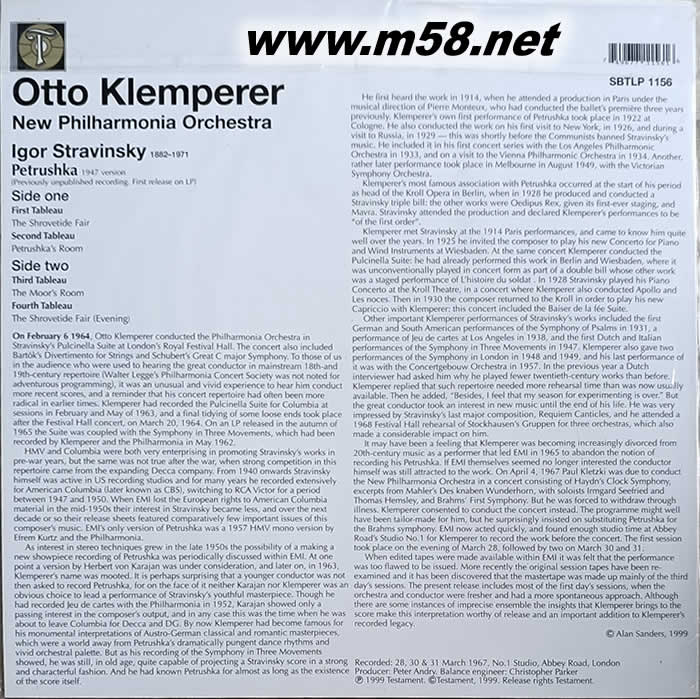 Stravinsky: Petrushka1947 version 史特拉汶斯基: 彼得洛希卡 芭蕾組曲 普欽奈拉 黑膠專輯背面圖片