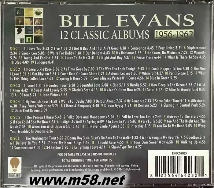 BILL EVANS 1956-1962 12 CLASSIC ALBUMS 6CD套裝專輯背面圖片