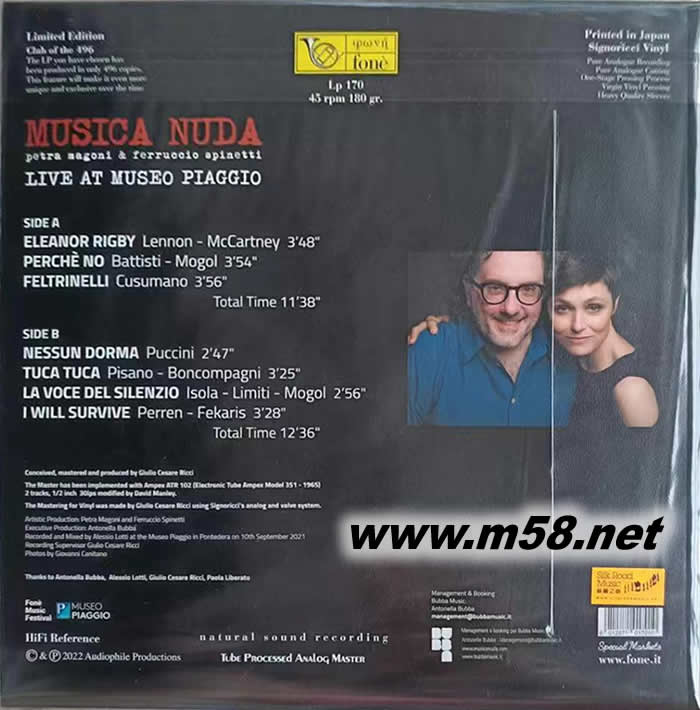 純粹音樂 比亞喬奧博物館演唱會(huì)實(shí)況 超級(jí)發(fā)燒Musica Nuda「Live at Museo Piaggio 45轉(zhuǎn) 珍貴透明膠 黑膠 限量版專輯背面圖片