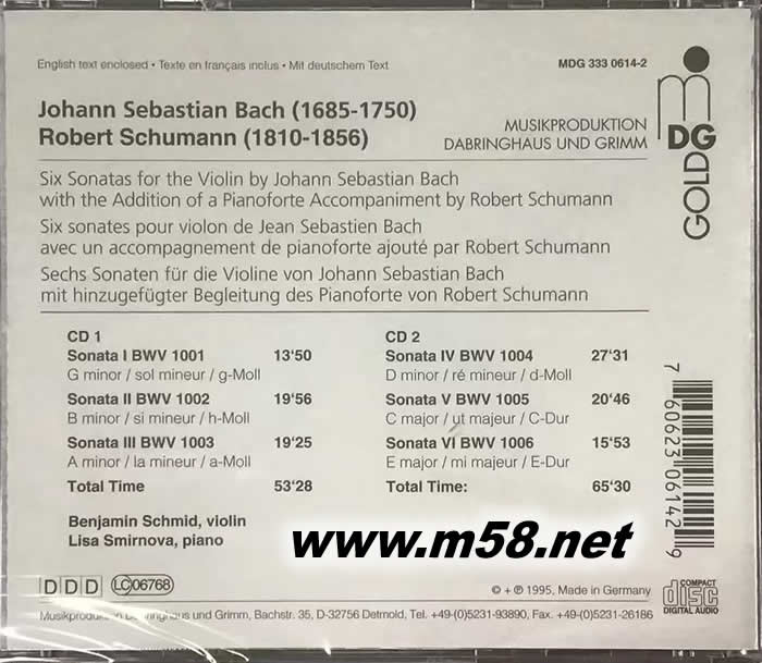 BACH 6 SONATAS FOR VIOLIN SOLO專輯背面圖片