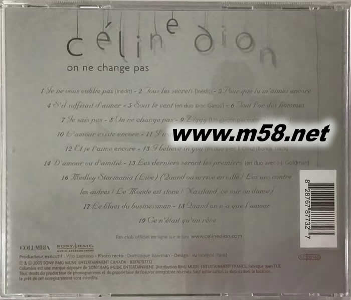 ON NE CHANGE PAS (加拿大版)專輯背面圖片