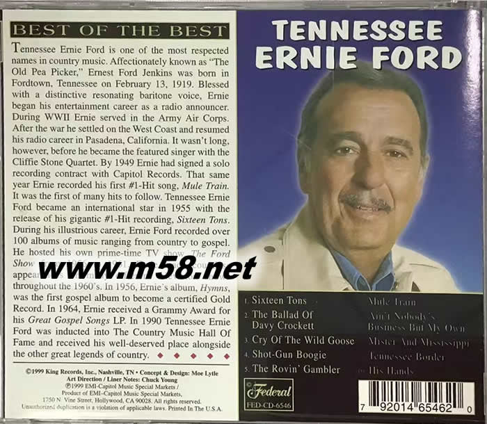 鄉(xiāng)村歌手之父 Tennessee Ernie Ford - Best of the Best專輯背面圖片
