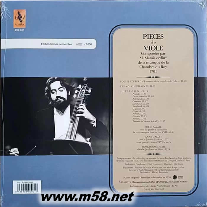 MARIN MARAIS Pièces de Viole du Second Livre, 1701 馬瑞斯: 古大提琴作品 (第二冊,1701) 限量版專輯背面圖片