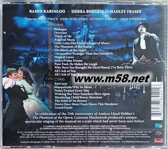 皇家艾伯特音樂廳 歌劇魅影:在25周年慶典The Phantom Of The Opera at the Royal Albert Hall專輯背面圖片