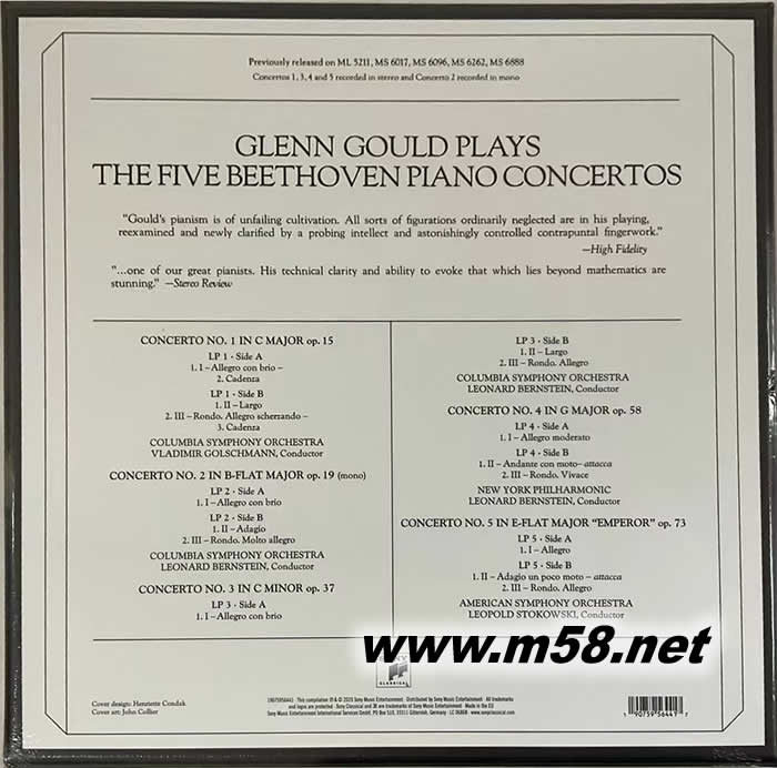 Beethoven : The FIVE Piano Concertos 貝多芬五大鋼琴協奏曲全集 (5LP黑膠套裝)專輯背面圖片