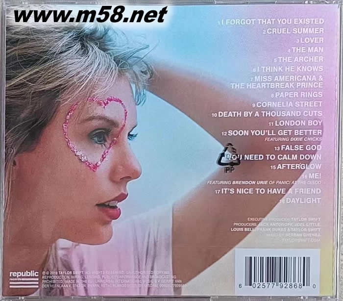 Lover 情人 (歐版)專輯背面圖片