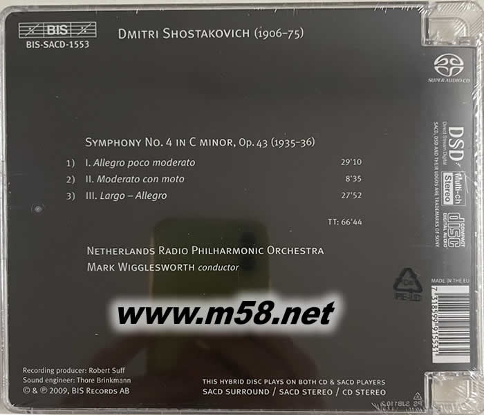 肖斯塔科維奇 SHOSTAKOVICH SYMPHONY NO.4 SACD專輯背面圖片