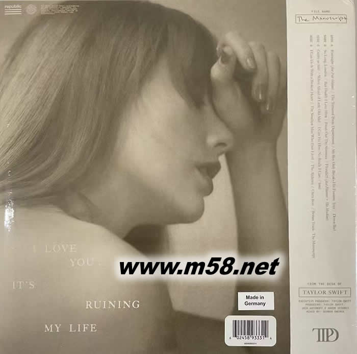 折磨詩人俱樂部The Tortured Poets Department 苦難詩社 白膠 黑膠專輯背面圖片