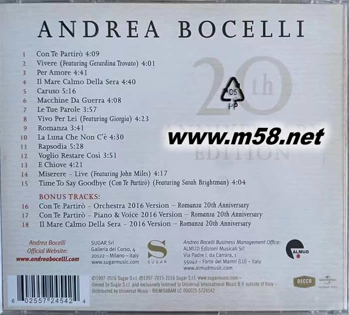 Romanza (20th Anniversary Edition)20周年專輯背面圖片