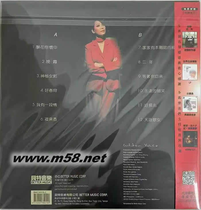 金片子壹 天涯歌女1 黑膠 2023 透明紅膠專輯背面圖片