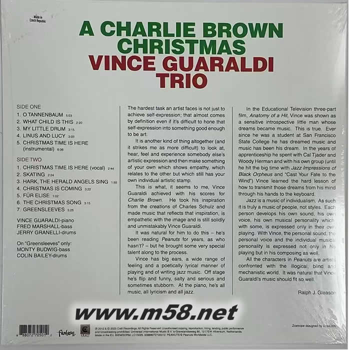 A CHARLIE BROWN CHRISTMAS (爵士三重奏 鋼琴、貝斯、鼓) 黑膠專輯背面圖片